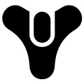 Destiny 2 logo (White background, Destiny 2 tricorn imposed in black)