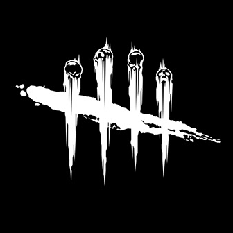 Dead by Daylight logo in square form (Black background, white four vertical marks with overlayed diagonal top-left to top-right mark, shaped with ghost effect, imposed in white)